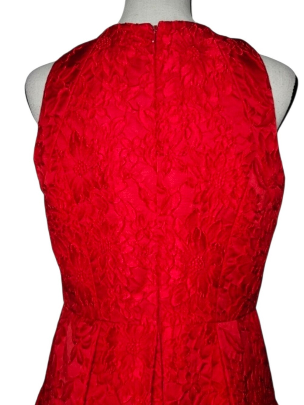 CARMEN MARC VALVO textured red floral party dress - Picture 7 of 8